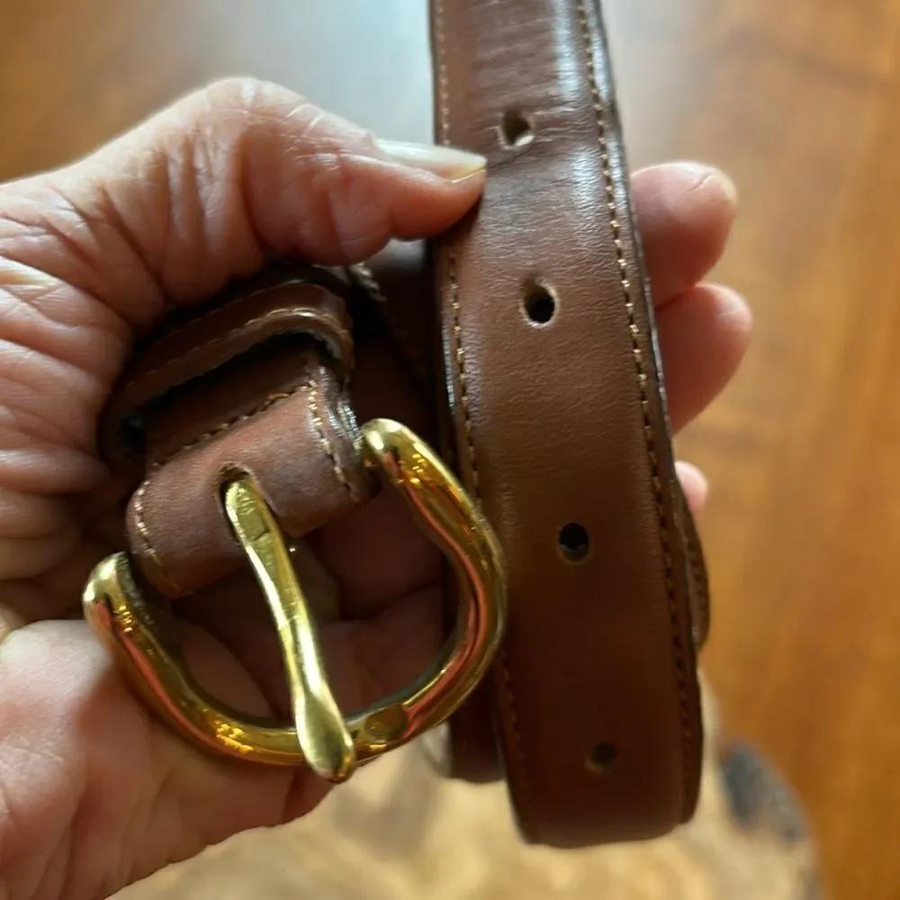 Land's End Leather Belt with Brass Buckle - Size 30